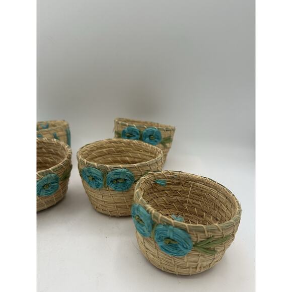 Vintage Hand Made Rattan Woven Basket Cups Set Of 6 - Picture 2 of 4